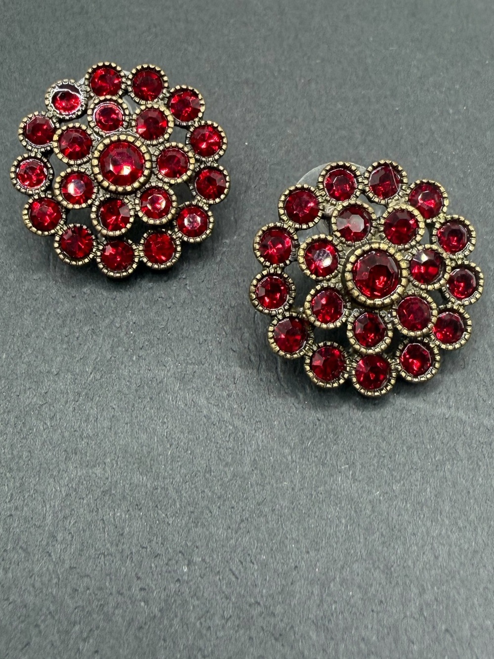 Cookie Lee Vintage-Inspired Ruby Red Genuine Crystal Cluster Stud Earrings.